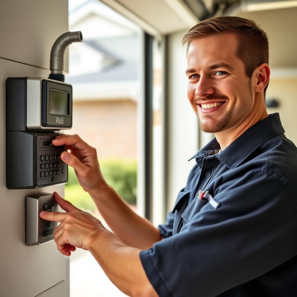 Reardan Garage Doors technician programming garage door remote and keypad